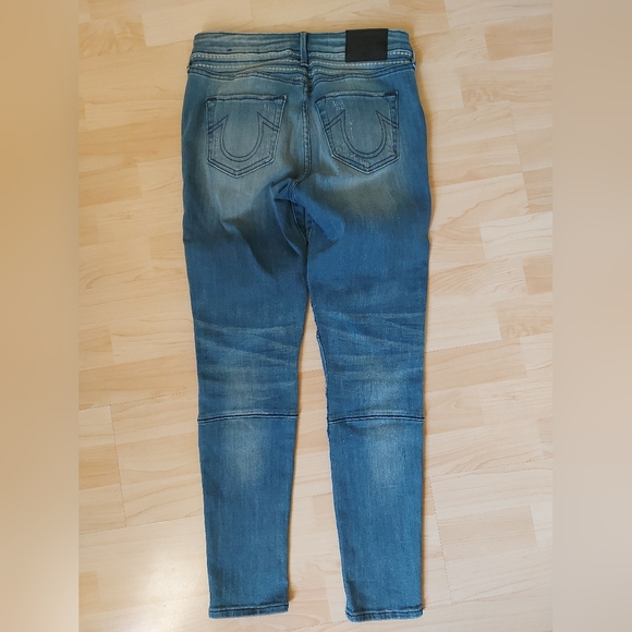 True Religion Halle Mid Rise Super Skinny Distressed Embroidered Jeans - Picture 6 of 11